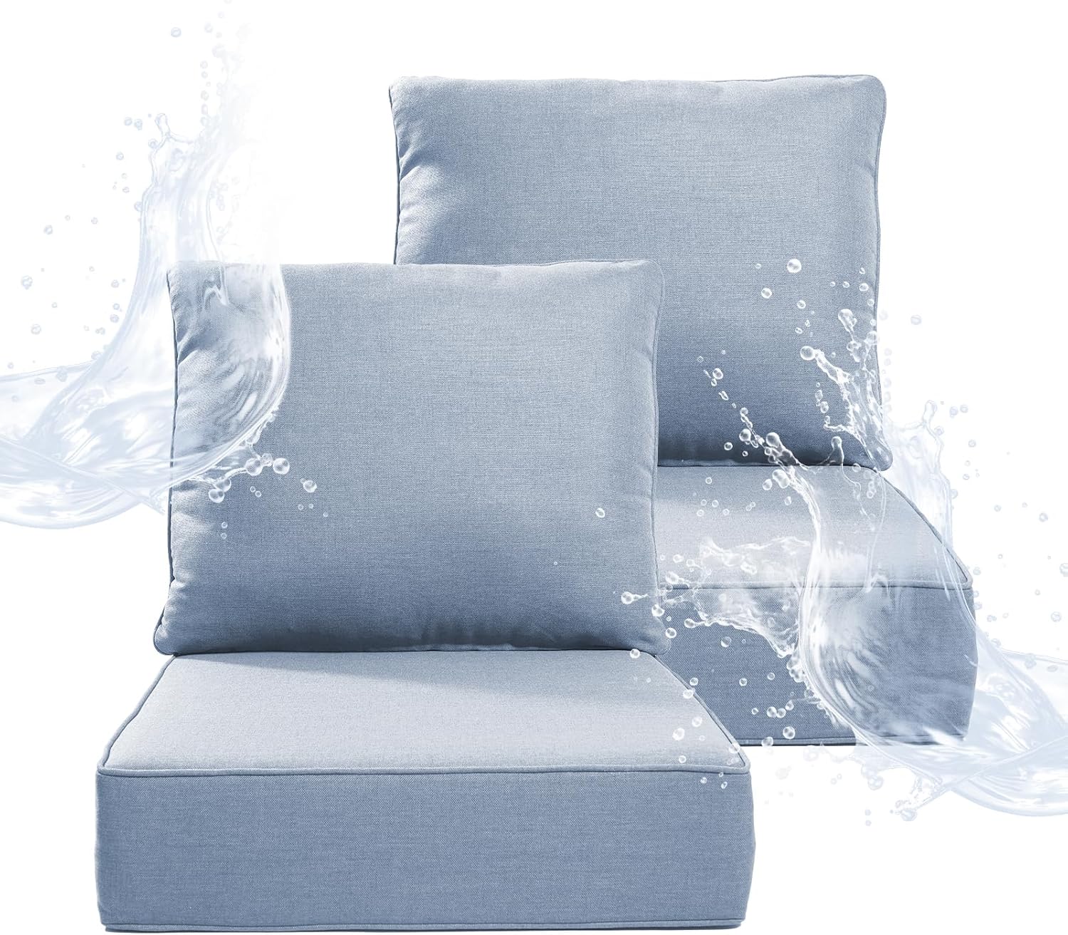 6" Thicker Outdoor Chair Cushion 2 Sets - 24" *24" *6" Waterproof Patio Furniture Cushions with Removable Cover, 28D High Density Sponge Filling Thicken Outdoor Patio Cushions - Baby Blue