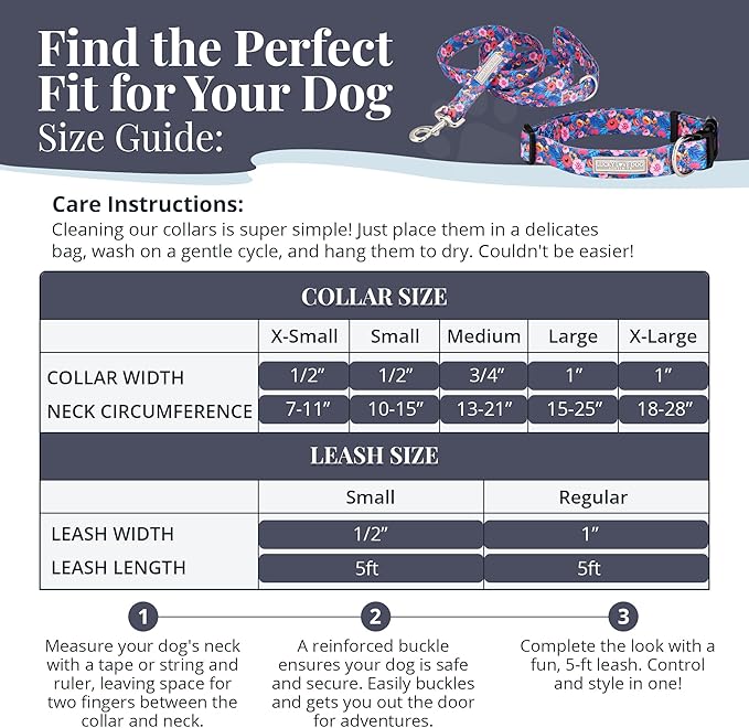 Lucky Love Dog - Adjustable Dog Collar and Leash Set with Easy Click Buckle for Small to Large Dogs, Durable, & Comfortable Collar for Male & Female Dogs, Puppies & Adult Dogs - Zuzu, XS