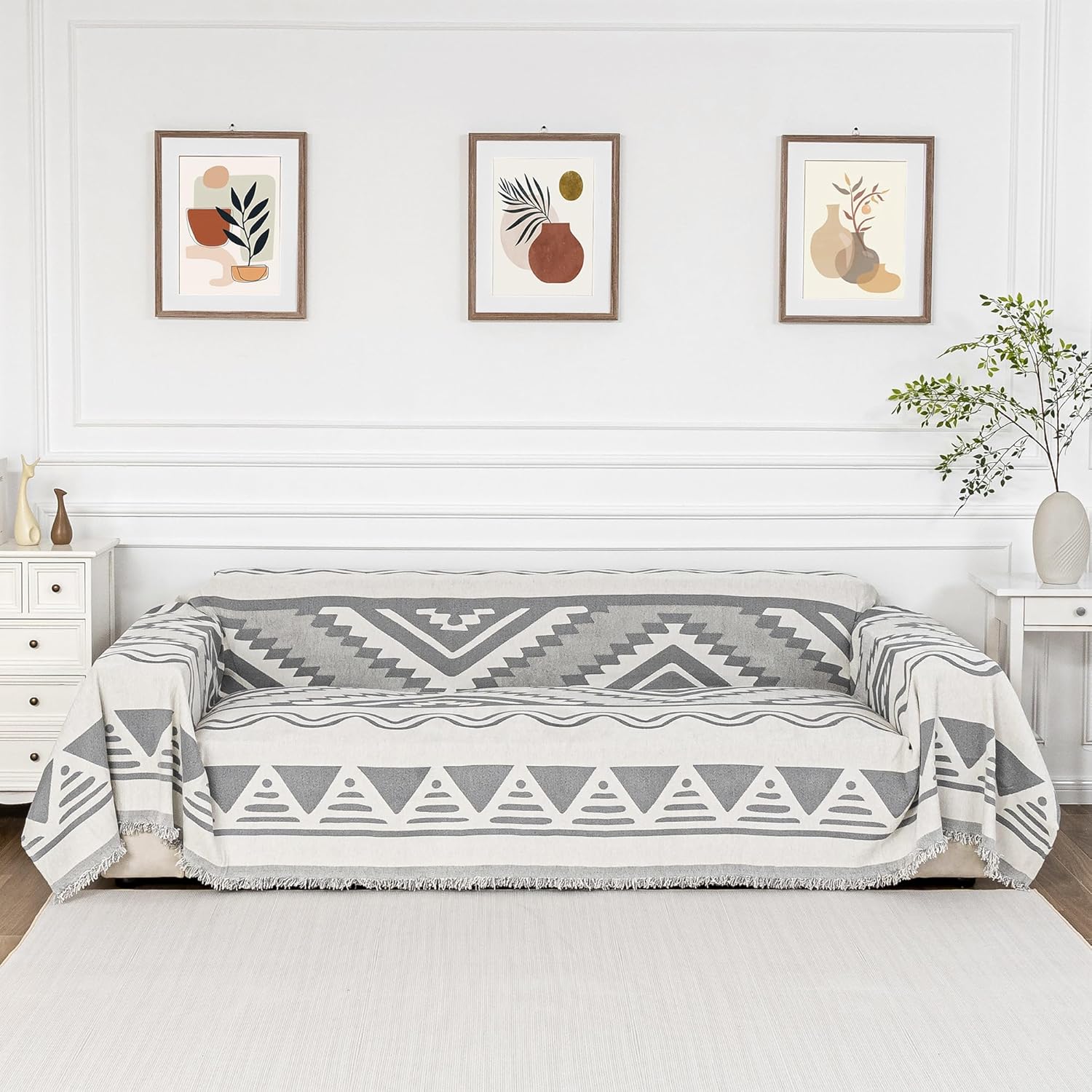 MYSKY HOME Couch Cover for Sectional Sofa Set for Dog Cat Pets Couch Cover 3 Cushion Couch Sofa Chenille Boho Geometric Furniture Sofa Cover Washable Couch Protector Multi-Use Throw Blanket, 71" X134"