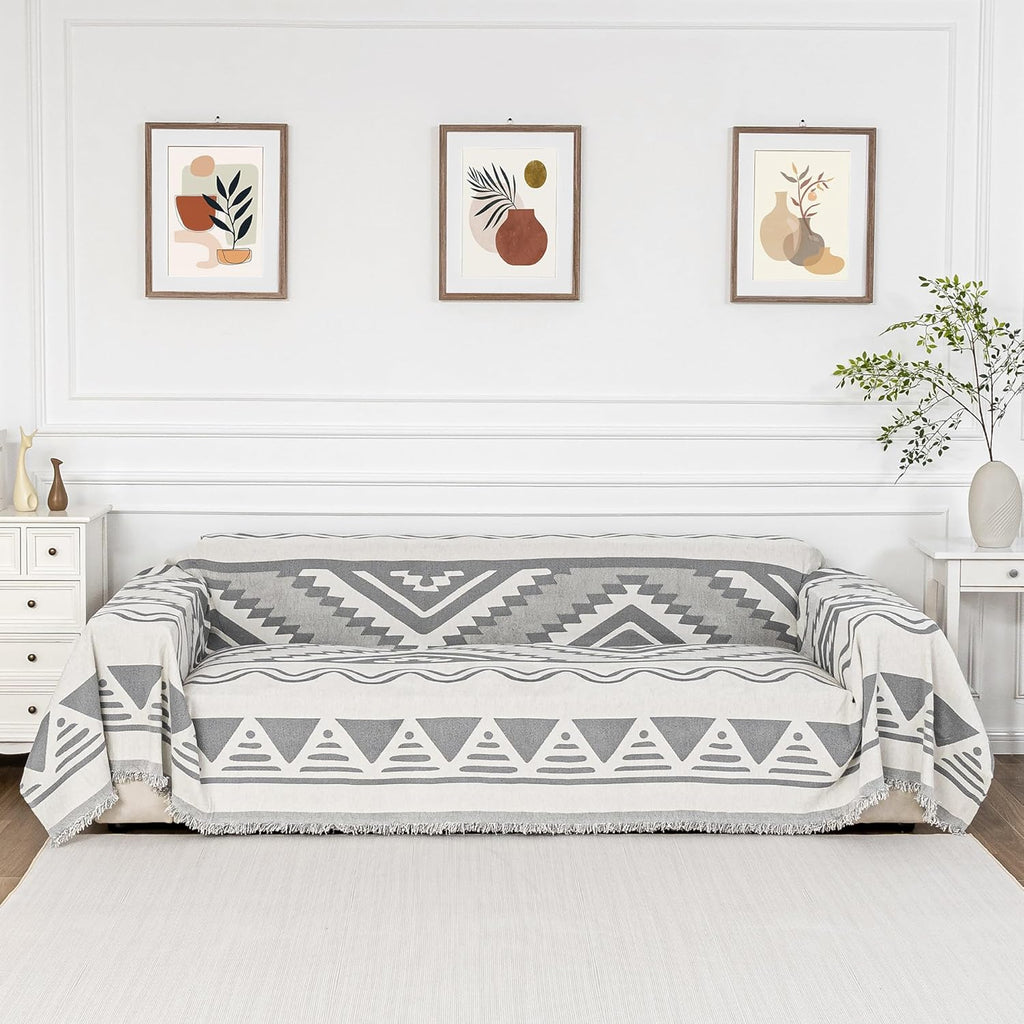 MYSKY HOME Boho Couch Cover for Dogs Washable Grey Rhombic Couch Sofa Protector for Loveseat Sofa with Pets Friendly Chenille Geometric Sofa Covers Soft Durable Farmhouse Sofa Slipcovers, 71" X102"