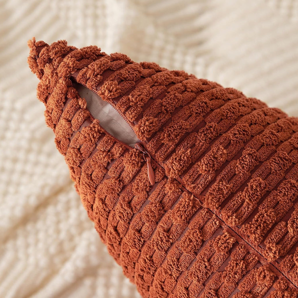 Kevin Textile Fall 14x36 Inch Long Lumbar 1 Pack Fall Boho Decorative Throw Pillow Cover Soft Striped Corduroy Rectangle Cushion Case Farmhouse Solid Color Accent for Living Room Couch Sofa Bed, Rust