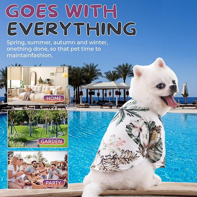 Hawaii Dog Shirt, Pet Summer T-Shirts Dog Style Floral Breathable Cool Clothes Hawaiian Shirts for Small Dogs and Cats Owner and Pet Shirts are Sold Separately