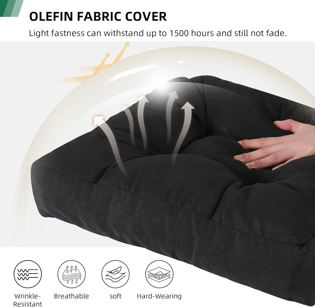 RACE LEAF 19" x 19" Patio Chair Cushions Black - Outdoor/Indoor Tufted Memory Foam Chair Pads Set of 2, Water-Resistant Olefin Chair Seat Cushion Non-Slip Backing