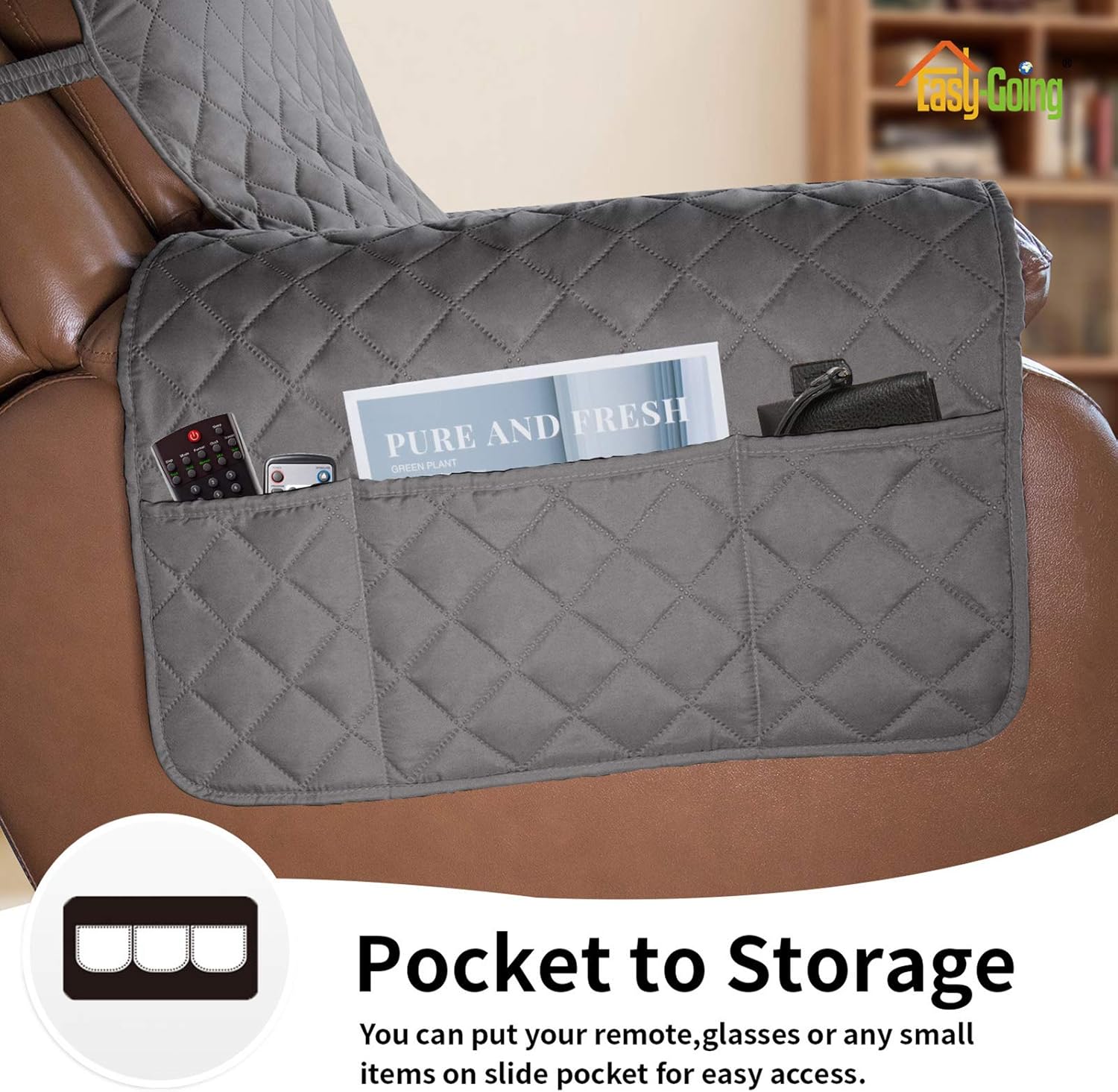 Easy-Going Oversized Recliner Cover Reversible Couch Cover Sofa Cover for Living Room Water Resistant Furniture Protector with Elastic Straps for Pets Dog (Oversized Recliner, Gray/Gray)