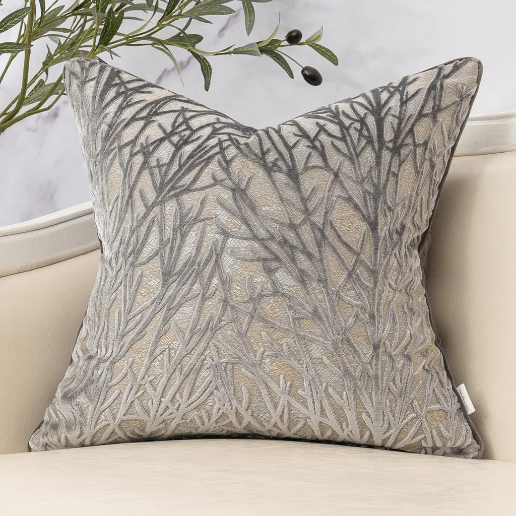 Yangest Dark Grey Twigs Throw Pillow Cover Branches Velvet Cushion Case Neutral Pillowcase for Sofa Couch Bedroom Living Room Home Decor,18x18 Inch