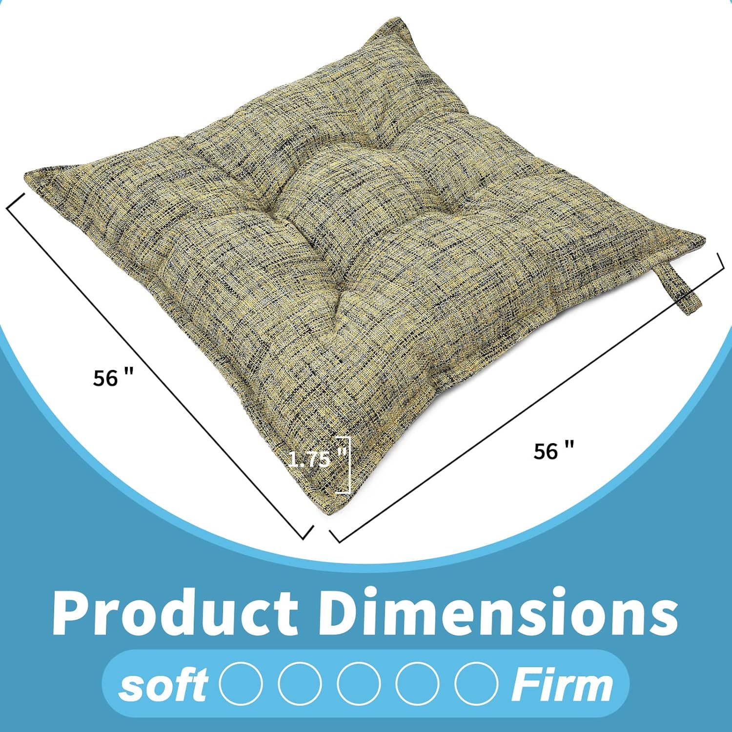 SINSOSSO Large Floor Pillows 22", Thickened Bite-Size Memory Foam Square Non-Slip Cushions for Office Back Support/Yoga/Chair Seat, Fashionable Color-Blocked Fabric & Washable, Yellow, 2 PCS