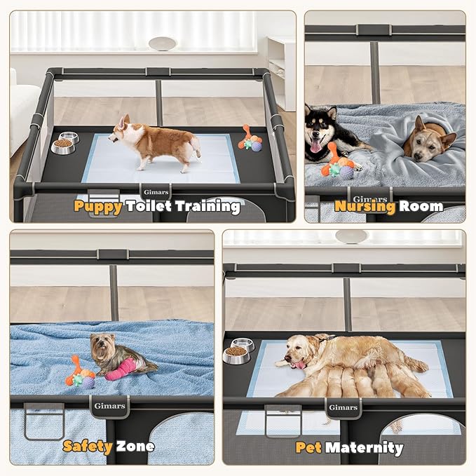 71x59x26 Inches Puppy Playpen with Gate, Dog Playpen for Puppies or Small Dogs, Sturdy Safety Dog Fence Pet Playpen with Thickened Fabric, High-Strength Nylon Wire Mesh for Indoor & Outdoor,Washable