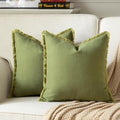 Set of 2 Decorative Fringe Throw Pillow Covers Chenille Pillow Covers Elegant Design Pillowcase Soft Tassels Cushion Cover for Couch Bed Home Decor,20×20 Inch,Olive Green
