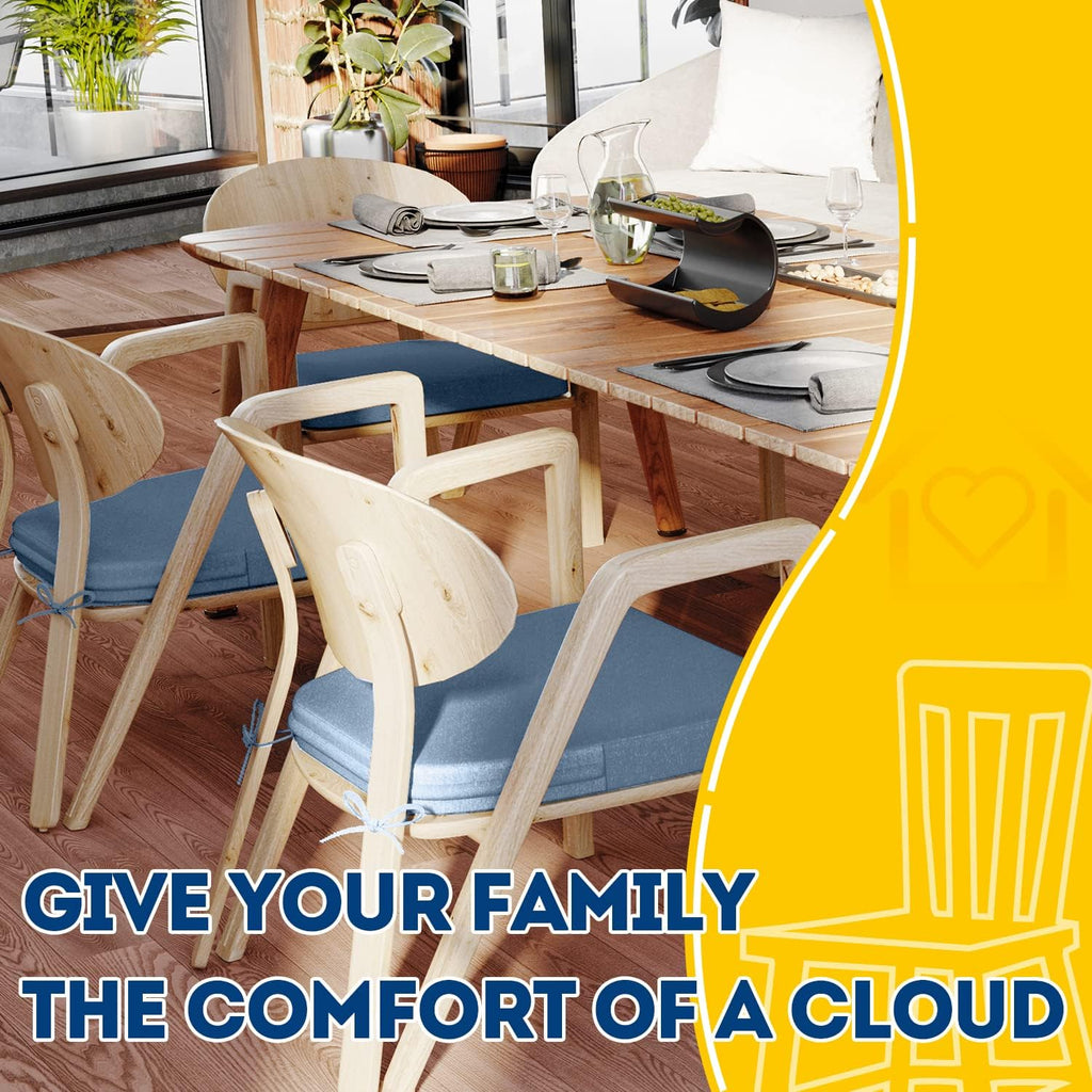 AAAAAcessories D-Shaped Chair Cushions, 2" Thick Dining Chair Pads with Ties and Removable, Machine-Washable Cover, 17" x 16", Set of 4, Light Blue