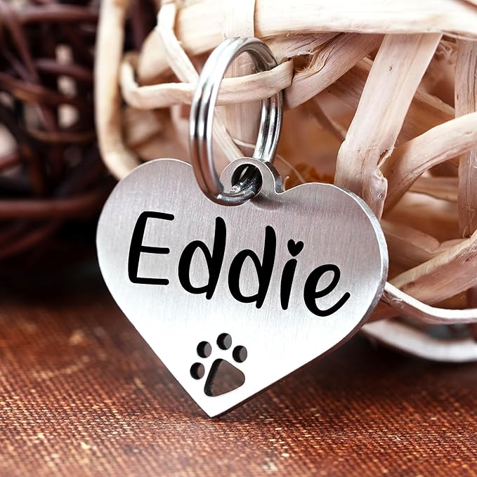 Ultra Joys Dog Tags Personalized for Pets - Hollow Paw Custom Pet ID Tag - Engraved Dog Tag for Small, Large Dogs - Large Heart in Silver