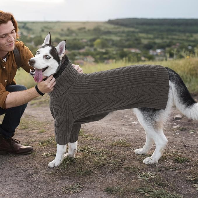 ASENKU Dog Sweater, Dog Sweaters for Medium Dogs, Warm Pullover Doggie KnitTurtleneck Warm Clothes for French Bulldog, Boston Terrier（Dark Grey, L）