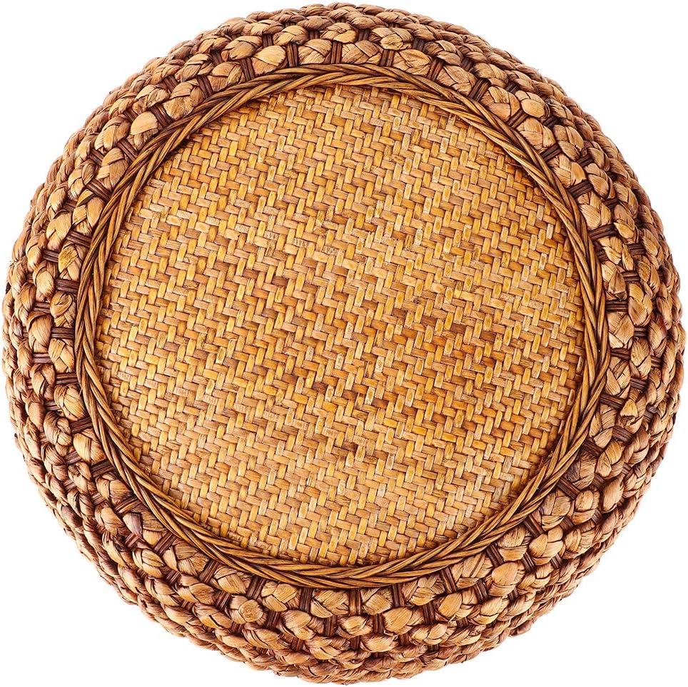 GLOGLOW Japanese Style Round Floor Cushion, Hand Woven Material with Sponge for Tatami Yoga Tea Ceremony Balcony Living Room