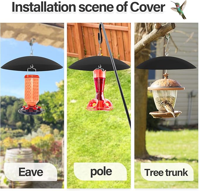 13" Bird Feeder Rain Guard, Hummingbird Feeder Shade Dome Cover, Hanging Baffle for Bird Feeder Pole (Black), 3 Pack