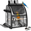 Sanmoncare Bird Carrier Backpack with Stainless Steel Mesh, Parrot Travel Cage with Stand, Easy to Clean, Portable Conures Travel Bag, Pet Breathable Travel Cage