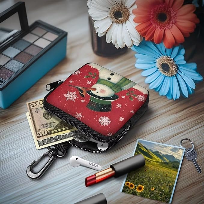 KEIAHUAN Christmas Dog Treat Pouch, Hand Free Dog Training Treat Bag with Carabiner, Xmas Snowman Print Portable Training Bag Hands-Free Snack Pouch for Dog Training, Walks & Outdoor Use