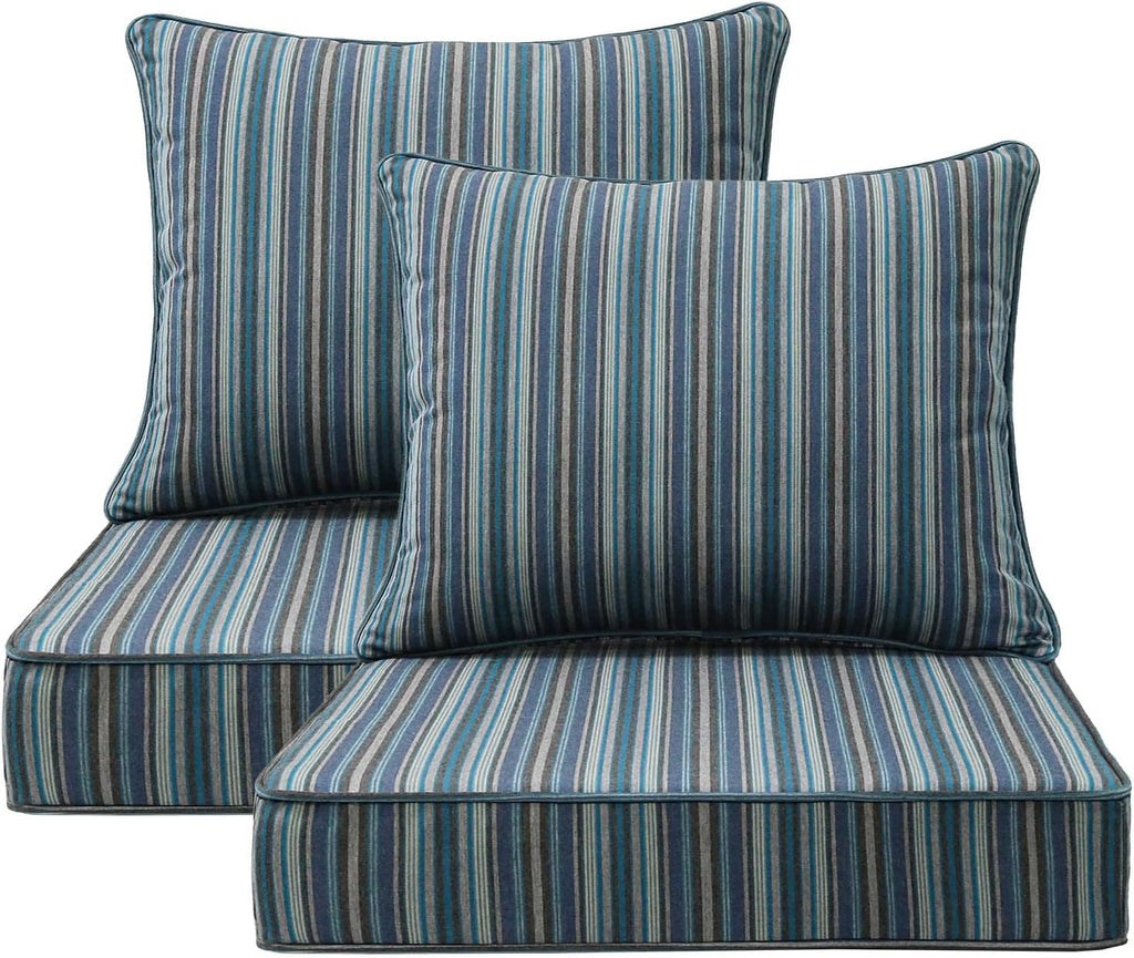 Sunbrella Outdoor Patio Chair Cushions Set, 24" x 24", Set of 2, Water-Repellent, Fade Resistant, Deep Seat Cushion for Backyard, Couch, Sofa and Patio Furniture, Troupe Dock