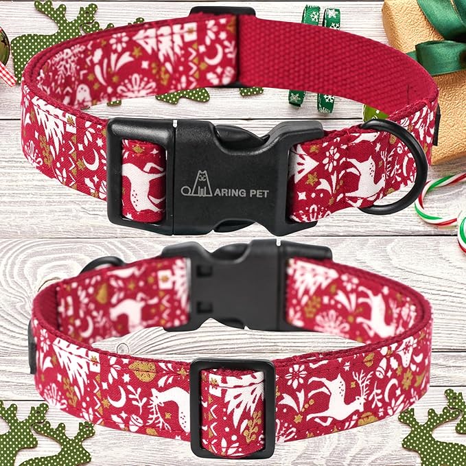 ARING PET Christmas Dog Collar, Cute Red Reindeer Cotton Lightweight Xmas Pet Collars for Puppy Small Medium Large Dogs-M