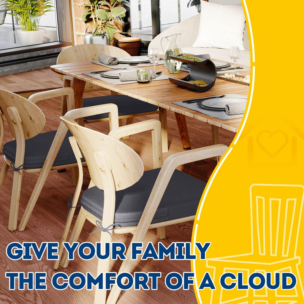 AAAAAcessories D-Shaped Chair Cushions, 2" Thick Dining Chair Pads with Ties and Removable, Machine-Washable Cover, 17" x 16", Set of 6, Dark Grey