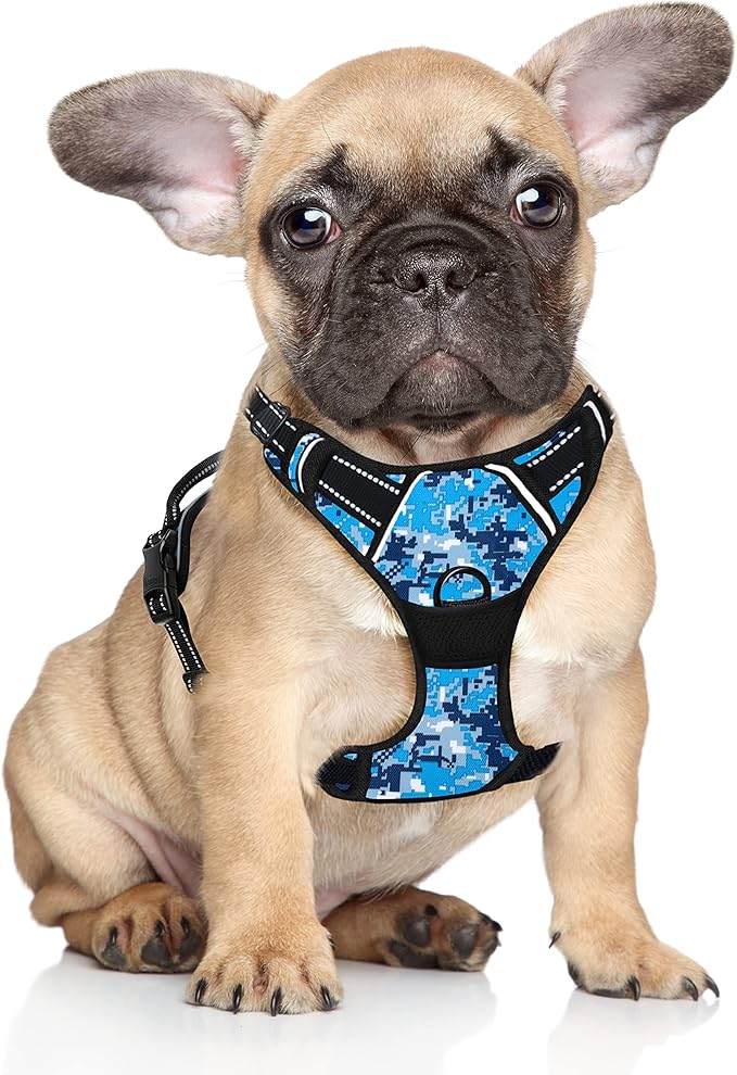 BARKBAY No Pull Dog Harness Large Step in Reflective Dog Harness with Front Clip and Easy Control Handle for Walking Training Running(Blue camo,S)