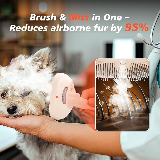Steam Dog Brush for Shedding & Grooming - Self-Cleaning Deshedding Brush with Spritz Function, Slicker Pet Spray Hair Removal Comb | Defurring Tool for Long and Short Haired Dogs Cats (Pink)