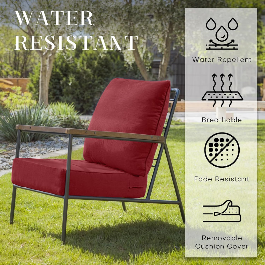 Rilyson Patio Cushions for Outdoor Furniture - 24×24 Inches High Back and Deep Seating Outdoor Cushion for Patio Chairs Sofa Couch Loveseat Water Resistant(Red/2 Set/No Button)