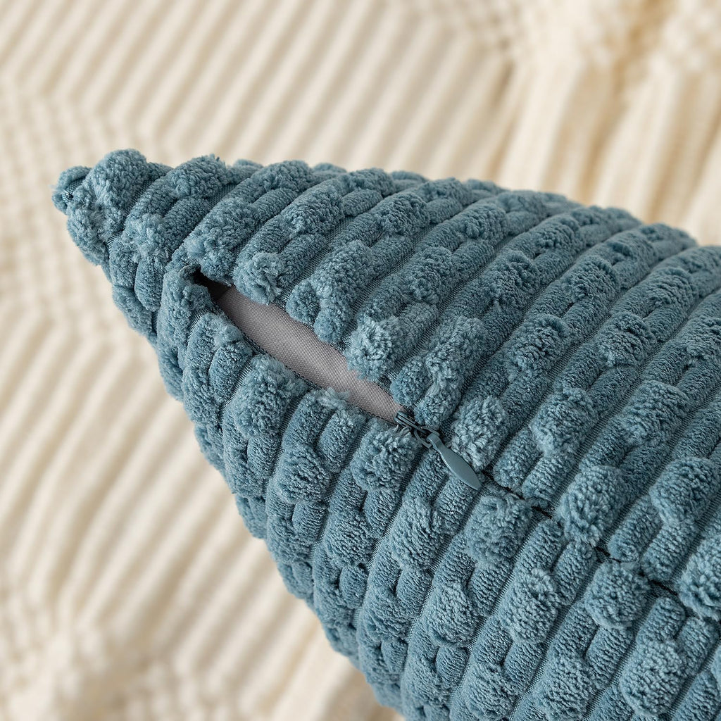 Kevin Textile 12x24 Inch Pillow Cover 1 Pack Boho Decorative Soft Striped Corduroy Lumbar Farmhouse Solid Color Accent Rectangle Cushion Case for Living Room Couch Sofa Bed, Blue Grey