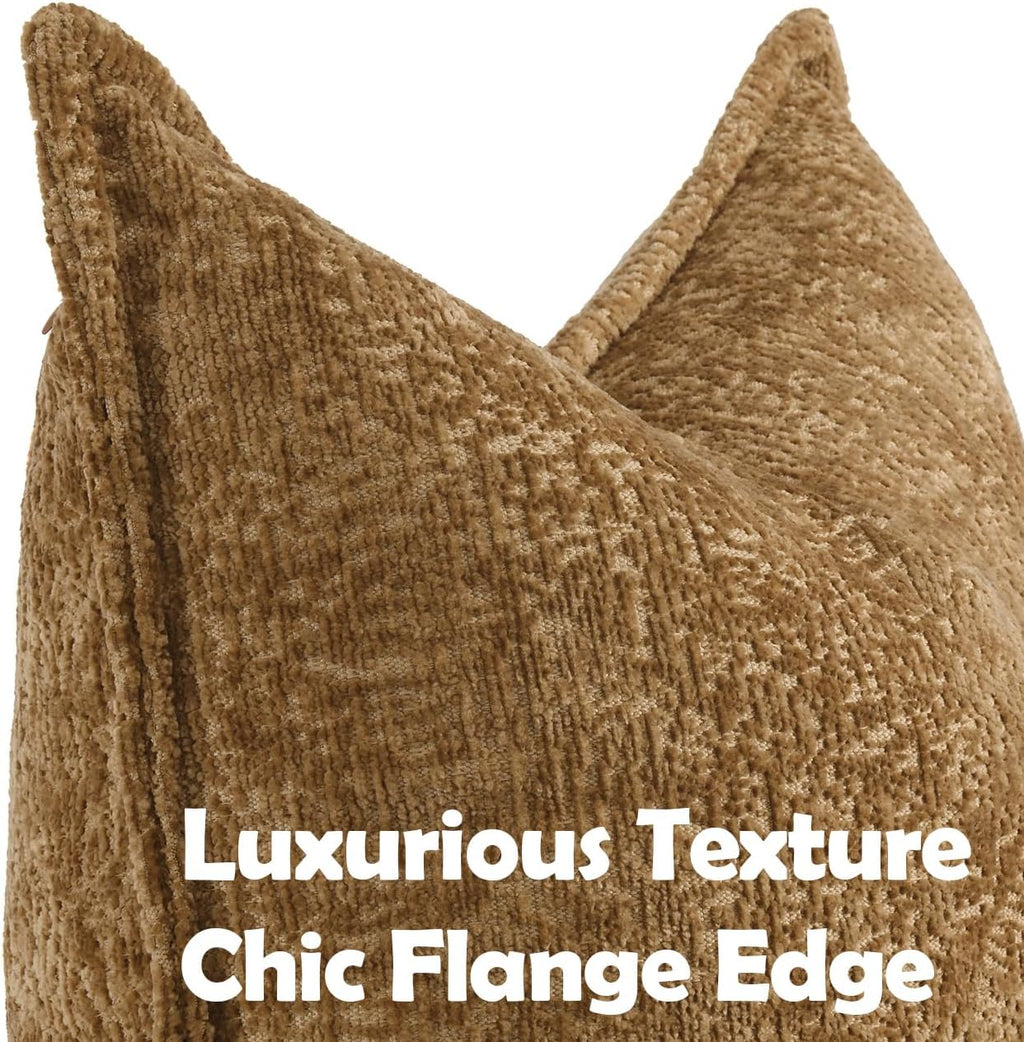 Pack of 2 Golden Brown Decorative Throw Pillow Covers 24x24 Cozy Soft Chenille Accent Vintage Square Couch Pillow Covers for Home Decor Bed Sofa Living Room