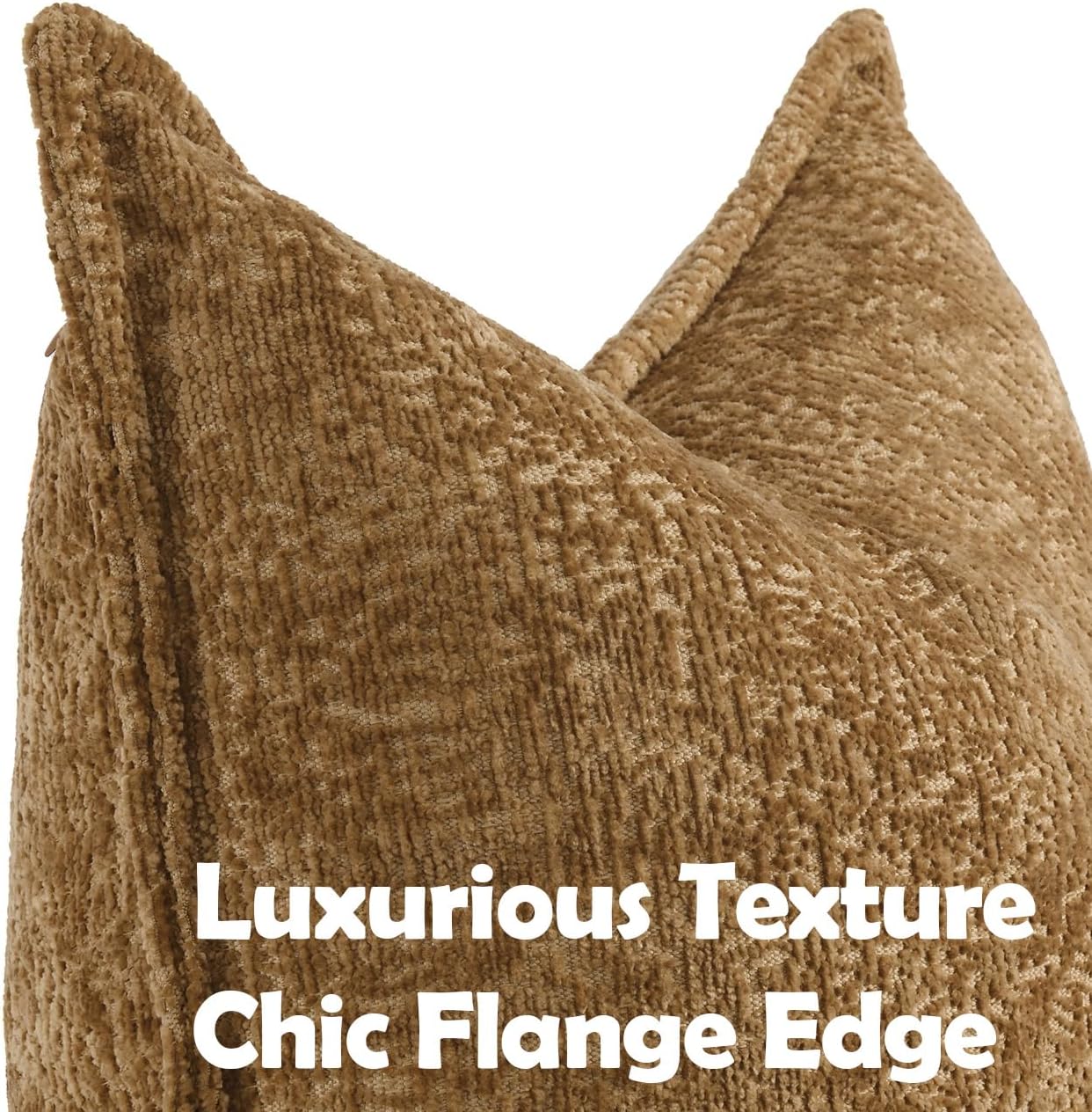 Pack of 2 Golden Brown Decorative Throw Pillow Covers 24x24 Cozy Soft Chenille Accent Vintage Square Couch Pillow Covers for Home Decor Bed Sofa Living Room