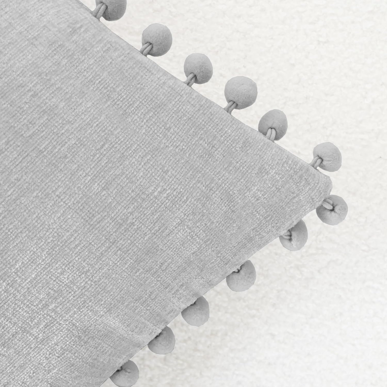 CaliTime Throw Pillow Covers Decorative 16 X 16 Inches Pack of 2 Cozy Solid Dyed Soft Chenille Cushion Cases with Pom Poms for Couch Sofa Bed Living Room Home Moonbeam Gray