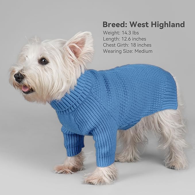 cyeollo Small Dog Sweater, Warm Turtleneck Sweaters for Small Dogs Boy, Knit Doggy Sweatshirt with Sleeves Fall Winter Pullover Cold Weather Dog Clothes for Indoor & Outdoor Wear, Blue S