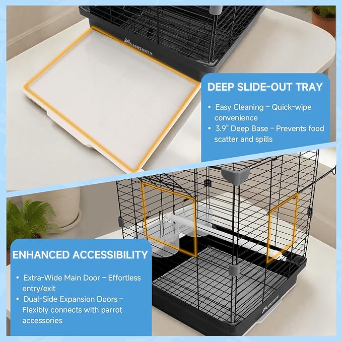 Small Bird Cage for Parakeets, Budgies & Canaries and More Small Birds - Lightweight Travel Birdcage & Bird Carrier with Handle, Stand, Removable Tray, Portable for Hanging, Outdoor Use, Black