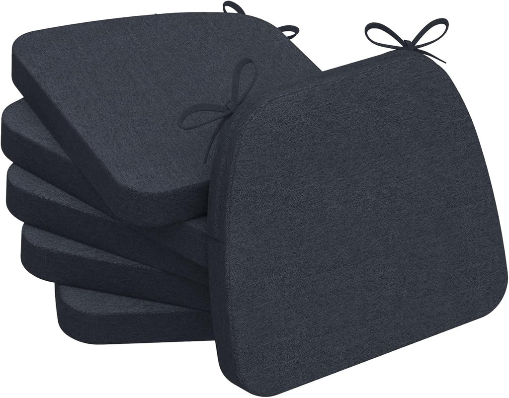 AAAAAcessories D-Shaped Chair Cushions, 2" Thick Dining Chair Pads with Ties and Removable, Machine-Washable Cover, 17" x 16", Set of 6, Charcoal Gray