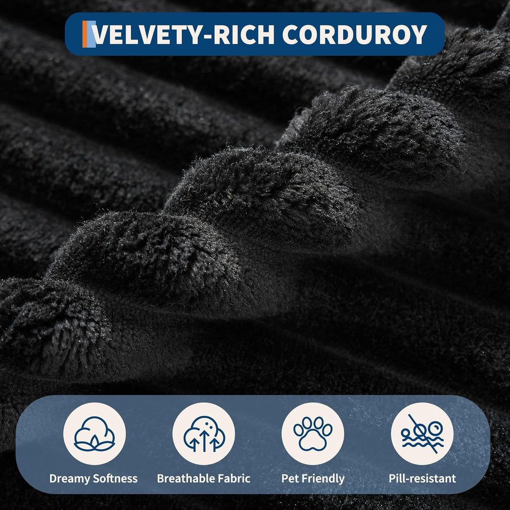 61" Oversized Chaise Lounge Chair Indoor, Boneless Couch Cloud Fluffy Chaise Lounges Corduroy Upholstered Sofa Bed w/Throw Pillows for Living Room Home Black