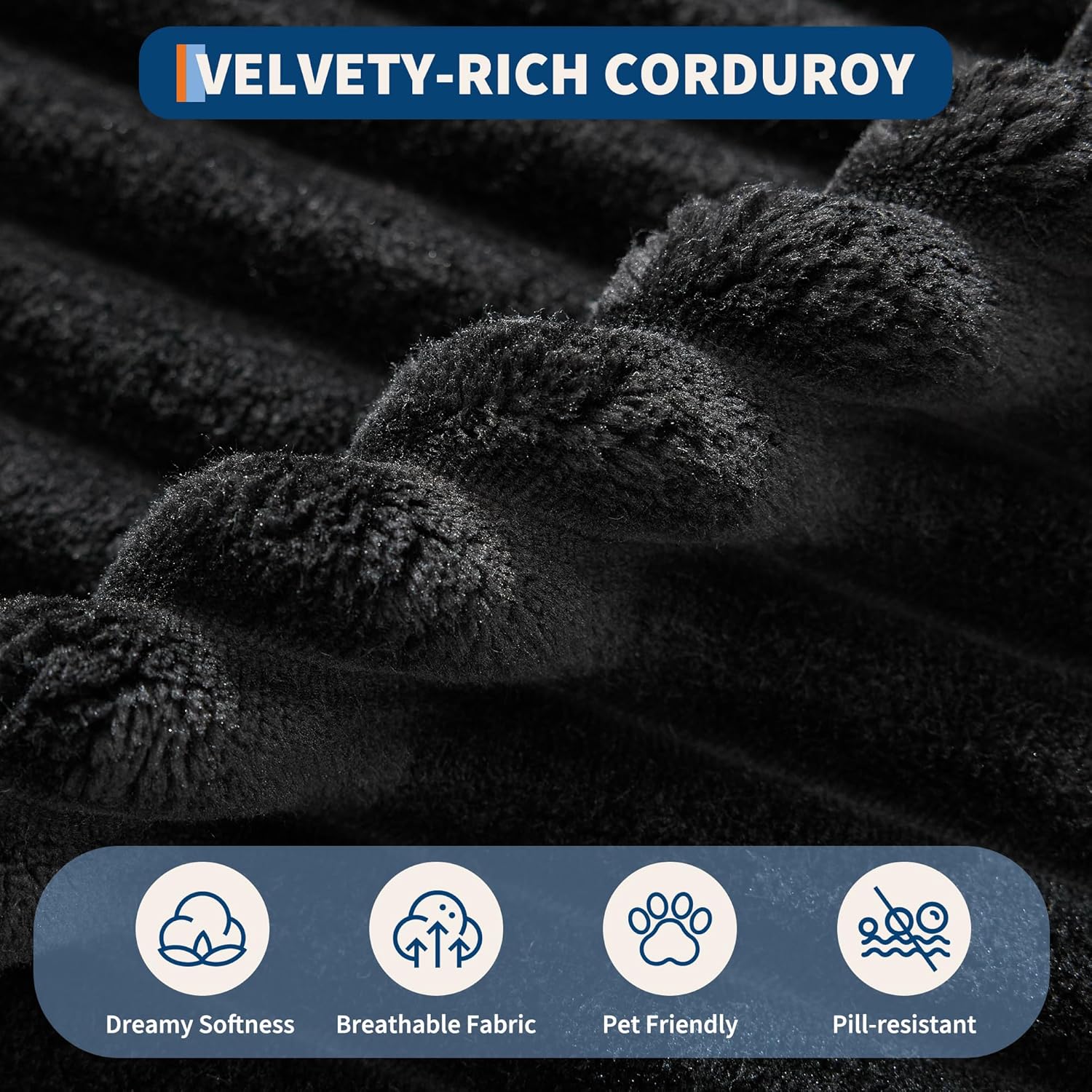 61" Oversized Chaise Lounge Chair Indoor, Boneless Couch Cloud Fluffy Chaise Lounges Corduroy Upholstered Sofa Bed w/Throw Pillows for Living Room Home Black