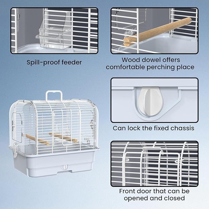 Travel Bird Carrier Cage,Transparent Parakeet Cage,Small Portable Bird Cage with Feeder Cups & Standing for Canaries Budgies Lovebirds Conures Cockatiels