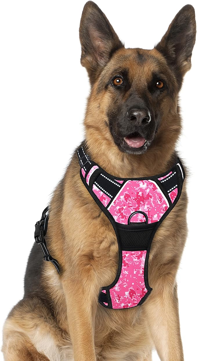 BARKBAY No Pull Dog Harness Large Step in Reflective Dog Harness with Front Clip and Easy Control Handle for Walking Training Running(Pink camo,XL)