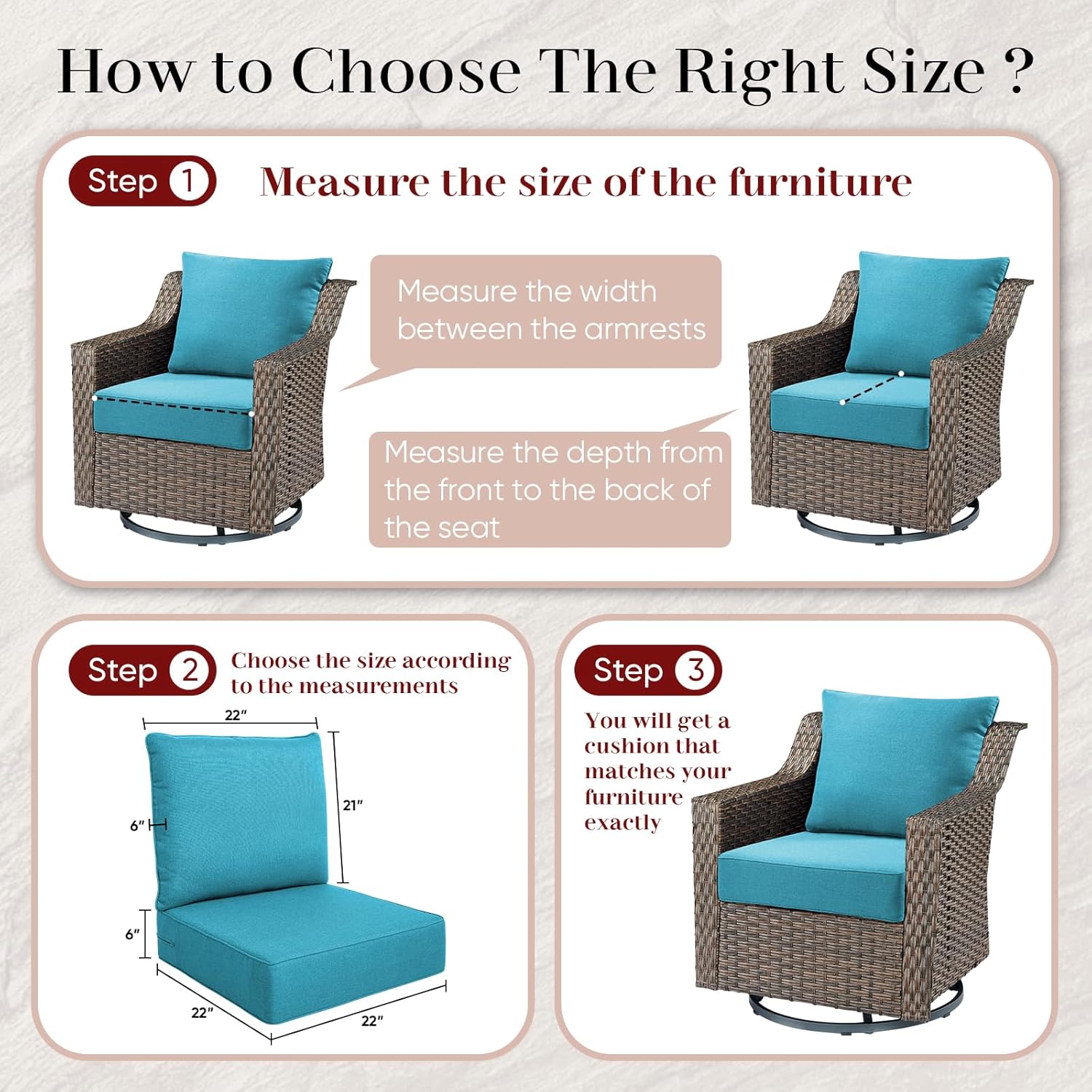 Luxury Outdoor Seat Cushion Set-22 x 24 x 6 Inch Outdoor Chair Cushions with Water Resistant & Removable Cover Outdoor Cushions for Patio Furniture Chair Sofa Couch