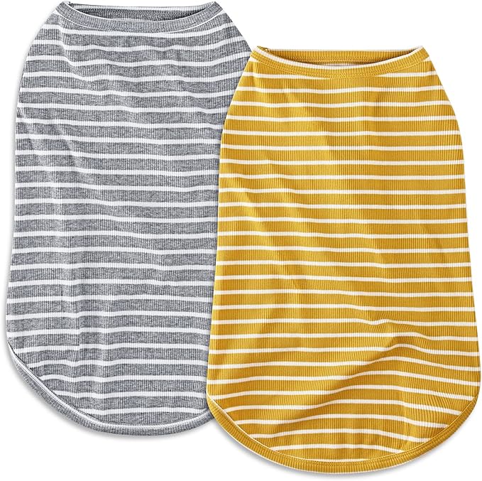 Koneseve Dog Shirt Vest Lightweight Stretchy Dog T-Shirts Soft Cool Shirts Sleeveless Stripe Vests Breathable Clothes for Puppy Kitty Cats Small Medium Large Dogs 2 Pack Yellow + Light Grey [ 5XL ]