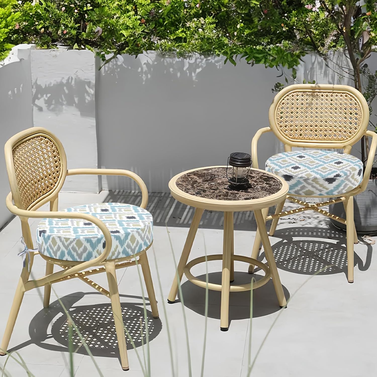 idee-home Outdoor Bistro Chair Cushions, 15”x15”x 3” Thick Outdoor Round Seat Cushions Set of 4 with Ties, Waterproof Round Patio Furniture for Garden