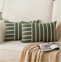 Caflife Boho Throw Pillow Covers 12x20 Set of 2 Soft Farmhouse Decorative Couch Pillow Cases Green Striped Pillow Covers Neutral Cushion Covers for Sofa Bed Living Room Home Decor