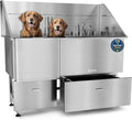 KANIS Professional Dog Washing Station - 304 Stainless Steel Pet Wash Sink & Grooming Bath Tub for Home with Ramp, Shower, Floor Grate, Storage Drawers, and Faucet for Large, Medium & Small Pets