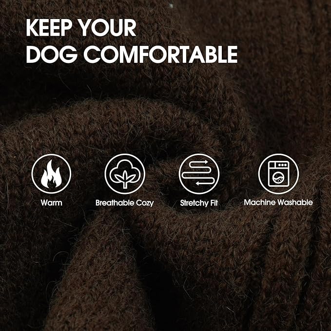 IECOii Extra Large Dog Sweater 4XL,Thermal Warm Dog Sweaters for Giant Breed Dogs,Turtleneck Knitted Knitwear for Pet Winter,Stretchy&Easy On Doggy Sweatshirt for Doberman,Great Dane(Brown,XXXXL)