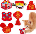 Lunar New Year Cat Toys for Bored Indoor 6 Pcs Xmas Plush Catnip Toys Training Kitten Chewing Interactive Toys Chinese Red