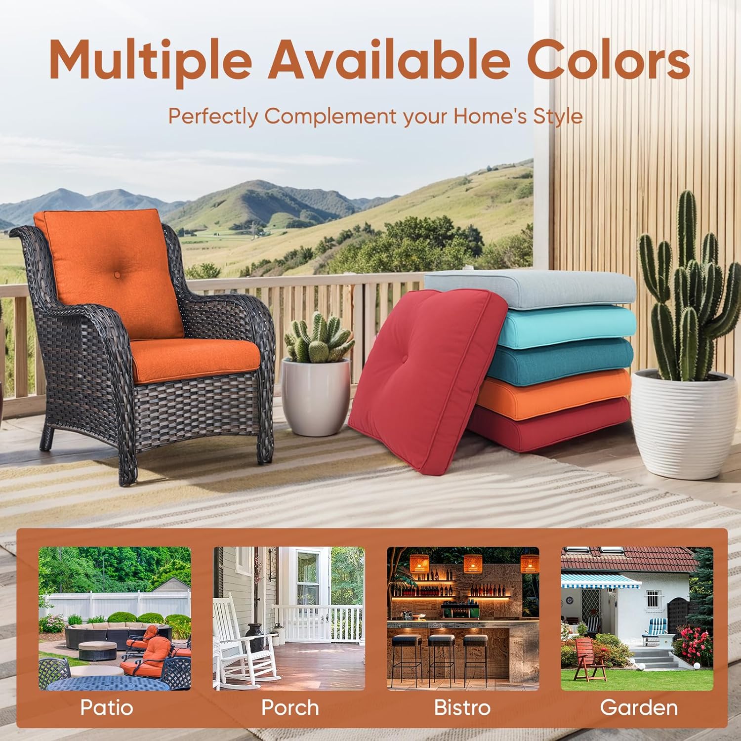 7-Piece Outdoor Patio Cushion Set - Fade & Water Resistant with Removable Olefin Cover, 22x24x4 Inch Memory Foam Cushions for Wicker Sectional Sof - Orange/Buckle