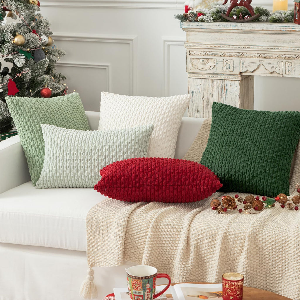 Kevin Textile 12x20 Inch Pillow Cover 1 Pack Boho Christmas Decorative Soft Striped Corduroy Lumbar Farmhouse Color Accent Rectangle Cushion Case for Living Room Couch Sofa Bed, Burgundy