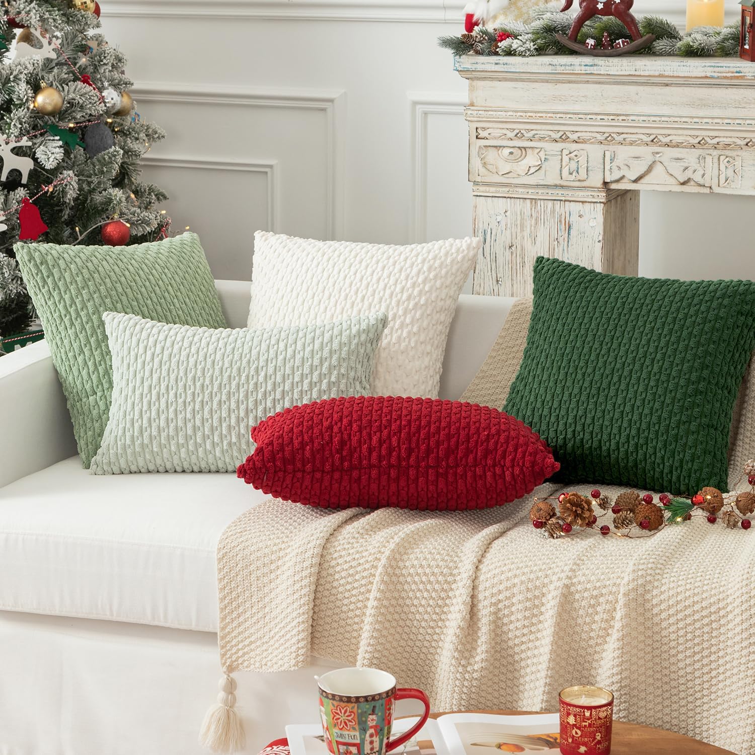 Kevin Textile 12x20 Inch Pillow Cover 1 Pack Boho Christmas Decorative Soft Striped Corduroy Lumbar Farmhouse Color Accent Rectangle Cushion Case for Living Room Couch Sofa Bed, Burgundy