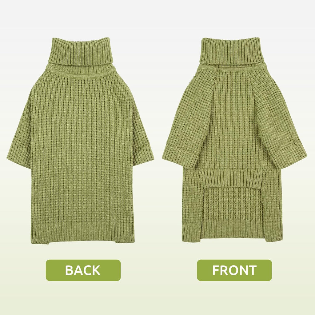 Queenmore Waffle Knit Small Dog Sweater, Long Sleeve Doggie Fall Sweater, Turtleneck Sweaters for Small Breeds, Samll Puppy Sweaters, Green S