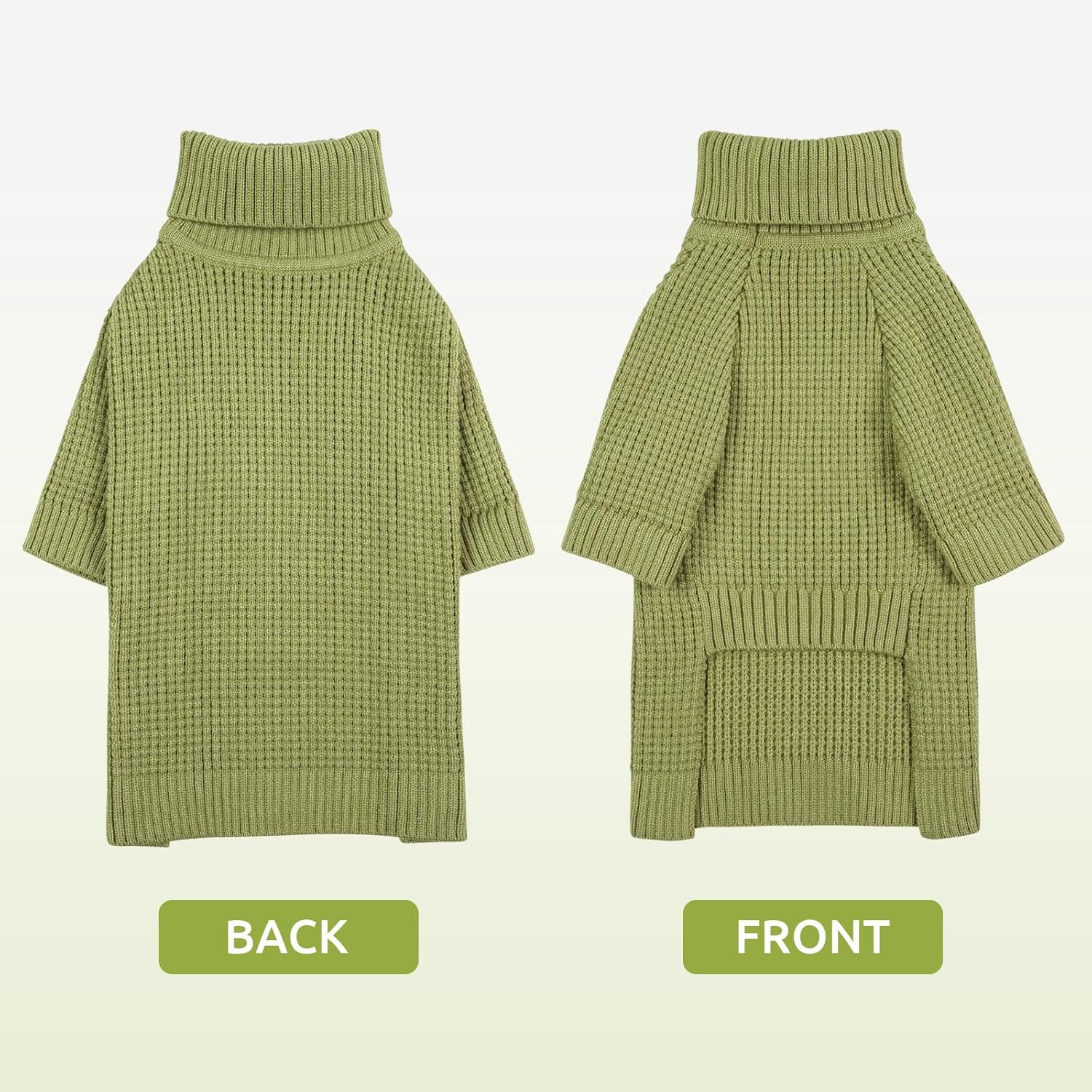 Queenmore Waffle Knit Small Dog Sweater, Long Sleeve Doggie Fall Sweater, Turtleneck Sweaters for Small Breeds, Samll Puppy Sweaters, Green S