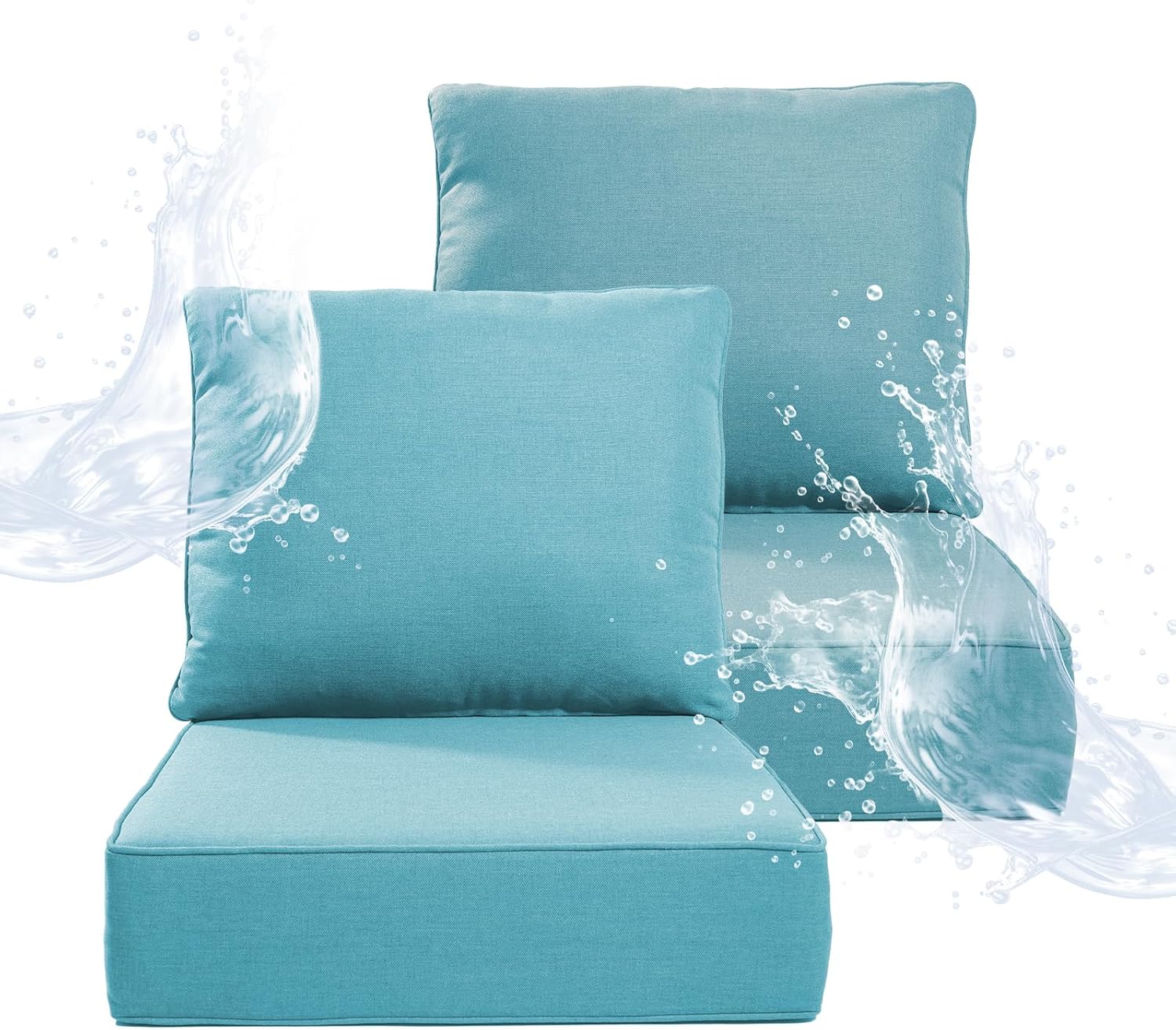6" Thicker Outdoor Chair Cushion 2 Sets - 24" *24" *6" Waterproof Patio Furniture Cushions with Removable Cover, 28D High Density Sponge Filling Thicken Outdoor Patio Cushions - Turquoise