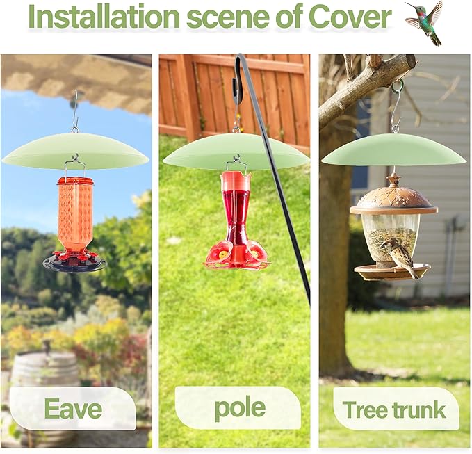 13" Bird Feeder Rain Guard, Hummingbird Feeder Shade Dome Cover, Hanging Baffle for Bird Feeder Pole (Light Green), 3 Pack